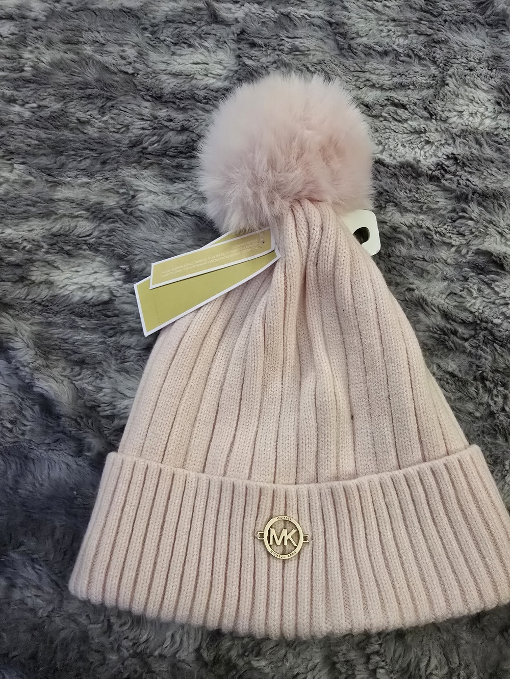 Michael Kors Pink Knit Pom Beanie - Soft Ribbed Winter Hat